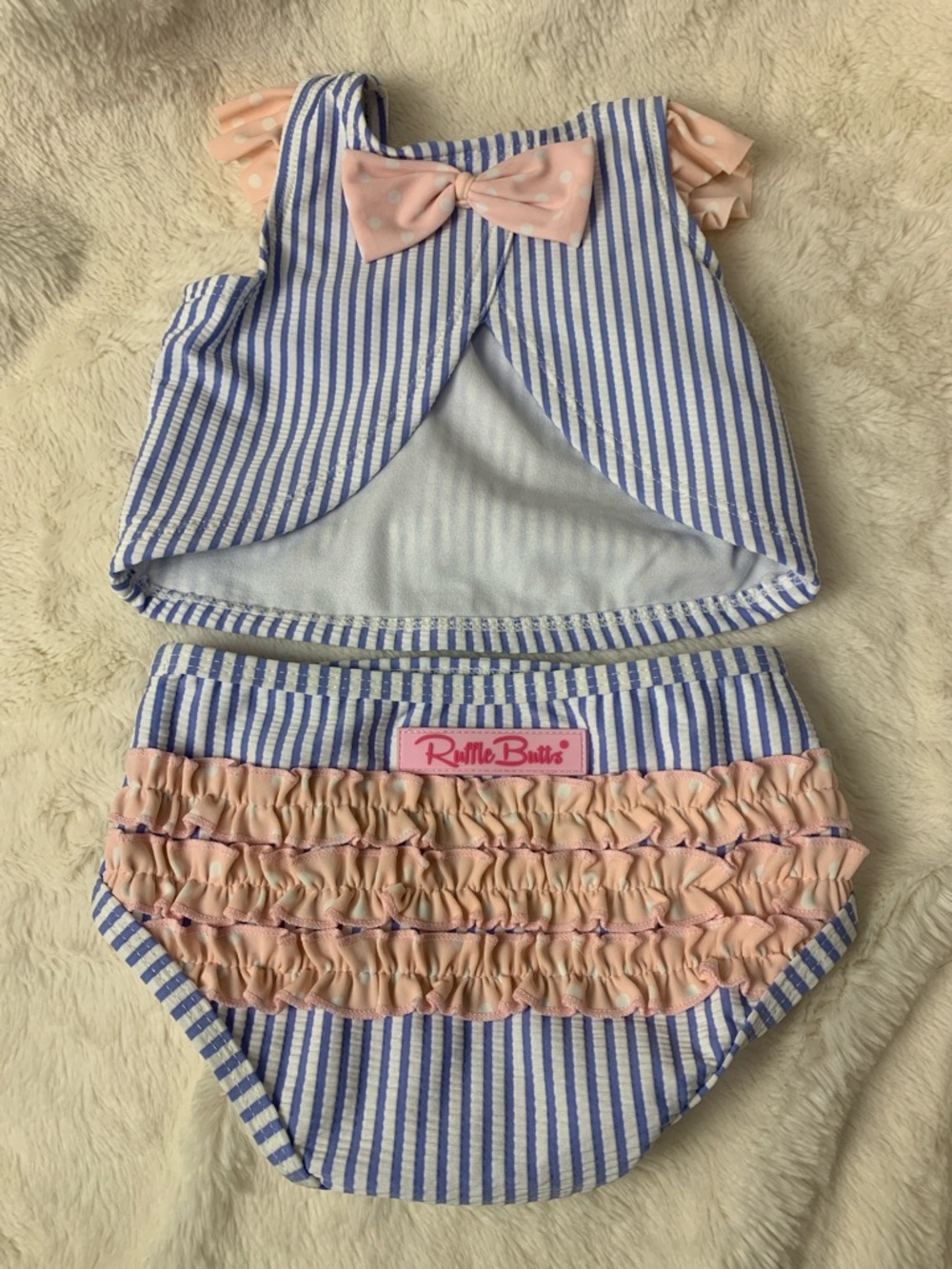 Ruffle Butts Blue and Pink Striped Ruffle Two-Piece Set - Picture 2 of 6